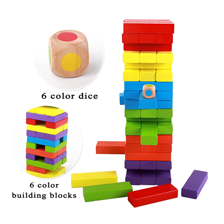 Jenga 54 pièces colorées